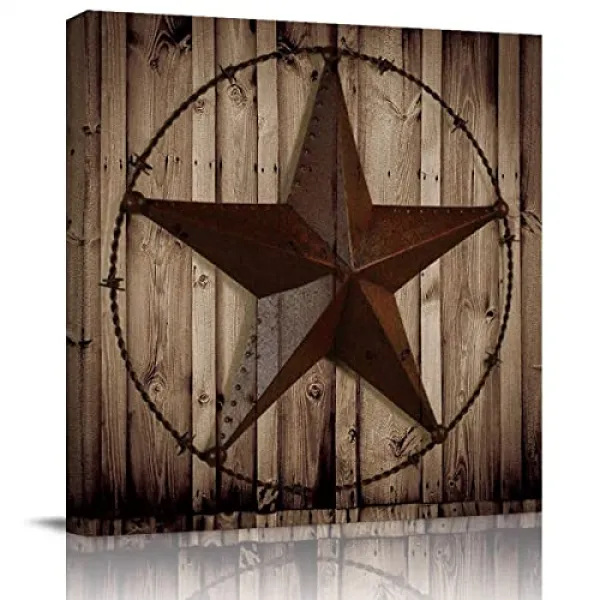 캔버스 벽 예술 서부 텍사스 스타 소박한 나무 곡물 그림 현대적인 아트 워크 벽 장식 유화 기지개 거는 준비 20 X 2 20 X 20 Inch Texas Star 