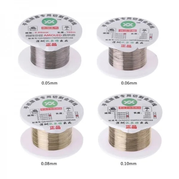 396178 / 100m 합금 골드 몰리브덴 와이어 커팅 라인 LCD 디스플레이 화면 구분 기호 수리, 0.05mm