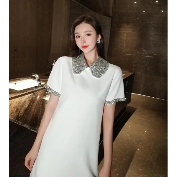 베이비돌원피스 작은사치 비딩장식 플래시드릴 베이비카라 화이트스몰 향기로운 캐주얼 분위기있는 여성원피스 2020가을스타일