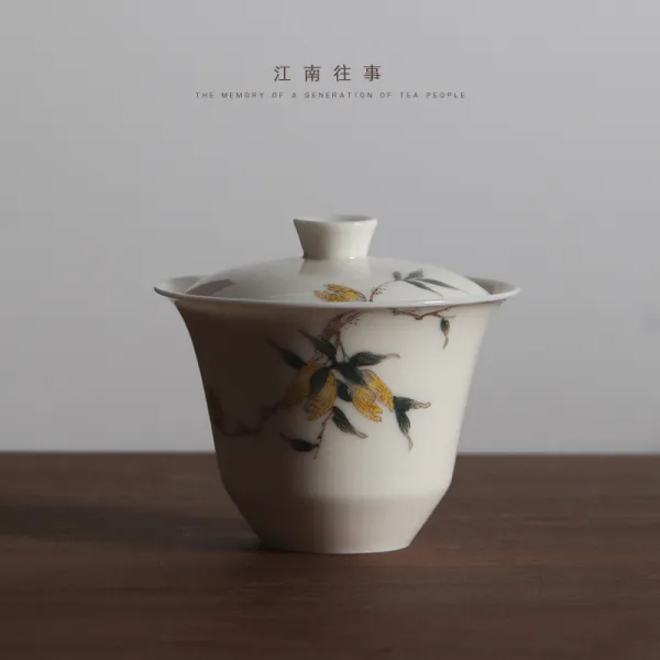 강남 옛일 경덕진 유채색 손그림 소포 찻잔 도자기 쿵푸 다기 개별 삼재 뚜껑볼, 중채색 블루 덮개 접시 핸드 선물세트