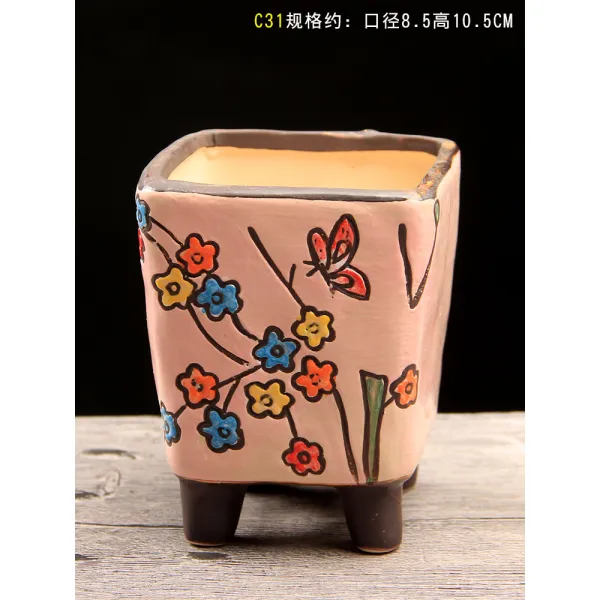 칼라 수각 페인팅 독창적 다육 경덕진 직사각형 거친 누런색 보리 밥 돌 작은, 로즈레드 C31 수각 페인팅