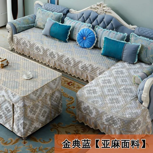 유러피안 쇼파커버 풀팩토리 만능 사계절 통용 주문제작함 U라인 시트 논슬립 미끄럼방지 여름 페브릭쇼파패드 금전 블루 린넨 원단