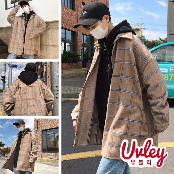 유블리 남성 체크 코트 재킷 캐주얼 남친룩 누가 통장채워지는 소리를 내었는가 두툼한 남방 (UV121HJH)