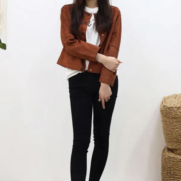 몽구쓰 여성 스웨이드 노카라 자켓