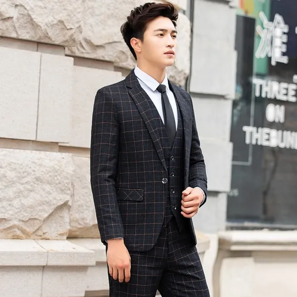 JIAKAIDUN 남성용 데이트룩 정장 자켓 46167788, 그레이 정장 정장바지 조끼 넥타이 나
