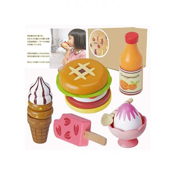 조이 팔레트 (JOYPALETTE) 나무 소꿉 놀이 아이스크림과 햄버거 세트 마그네틱 식품 위생법 검사 합격 후 안심 지원 보증, 자세한 내용은 참조