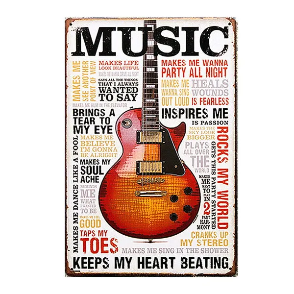 music 기타 기둥 금속판 서명 골동 풍 30cm × 20cm 벽걸이 사각형, 상세설명참조 상품 문의는 상품 문의란에 적어주세요