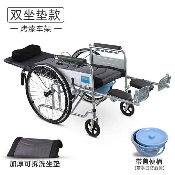 Hengbei Shu 휠체어 거동불편 경량 다기능 장애인 이동성, 전통적인 두꺼운 이중 쿠션 (전체 거짓말 가능 + 절반 거짓말 가능)개