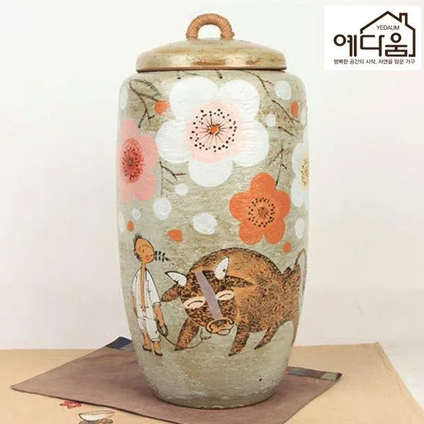 예다움 웃는소 쌀독 20kg 쌀통 쌀독 쌀항아리 황토쌀독 쌀뒤주 옹기쌀독 예쁜쌀독 여주쌀독 원목쌀통 쌀보관통 뒤주 렌지대 주방용품 보관용 보관그릇