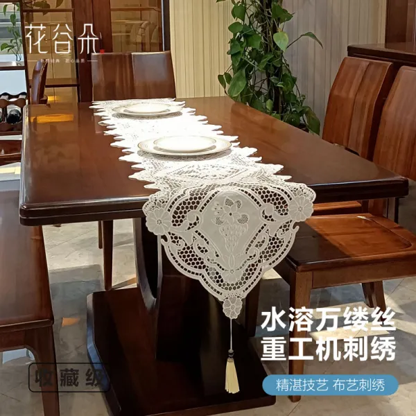 통나무식탁테이블 규정된 시간까지 일하다 자수 펀칭 상패 수장 급 러너 럭셔리 퀼트 테이블보 TV거실장 3063887590, 화이트 :베이지 40*150CM