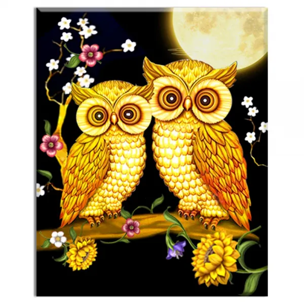 FASEN DIY 보석십자수 캔버스 형액자 세트 40 x 50cm, K005 밤부엉이