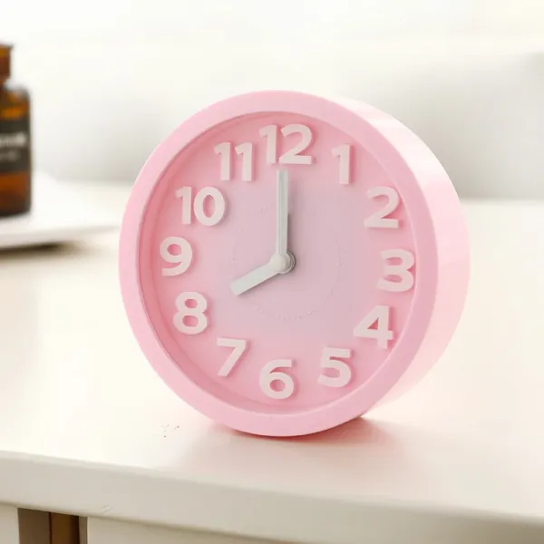 휴대용 학생 아이디어 기상 알람 여고생 귀여운 침실 테이블 시계 어린이 잠자는 게을러서 난리법석Z, 라운드 핑크
