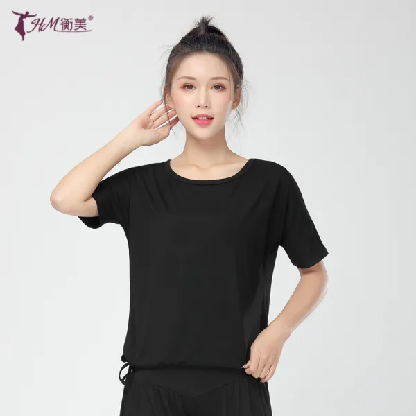 Mar.20 49번 박시한 안무 연습복 상의 여성인 고전무용 민속춤 현대무용 의상 반팔 2019 신상가을z S S271 반팔 블랙