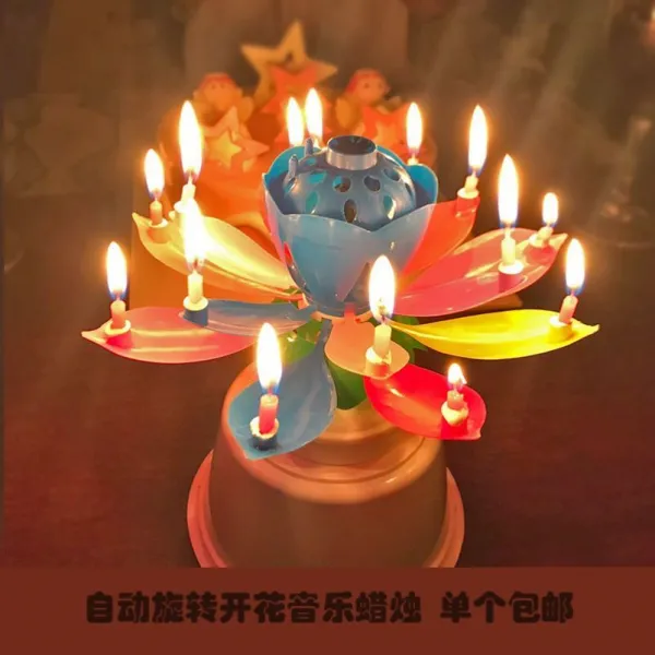 특이한생일초 생일촛불 멜로디 즐거운 촛불 음악 촛불 연꽃 피다 회전하다