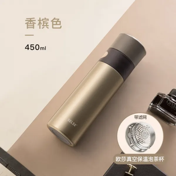 고급 스테인리스 대용량 텀블러 남녀 휴대용 물컵 보온텀블러, 티컵 450ML-샴페인