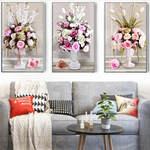 꽃망울이 만개한 장미 꽃병 3단 보석십자수 트리플 대형사이즈 Diy 키트 180x70cm