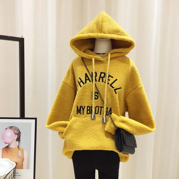 오버핏후드티 램스울 후드 맨투맨후드 여자외투 2019가을 중 롱타입 루즈핏 두꺼운 보온모자 상의