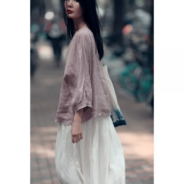 독상 직조 온윤함 감자 부드럽다 수 린넨 퍼트리밍 와이드 루즈핏 단아한 피어갓셔츠 여하