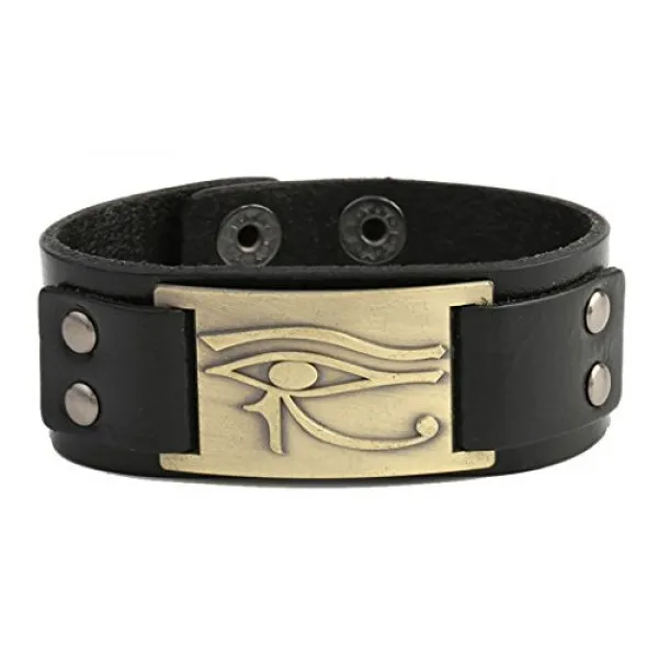 My Shape Eye Of Horus Ra Thoth Udjat 가죽 커프 팔찌 이집트 부적 이교도 보석 골동품 황동 검정 