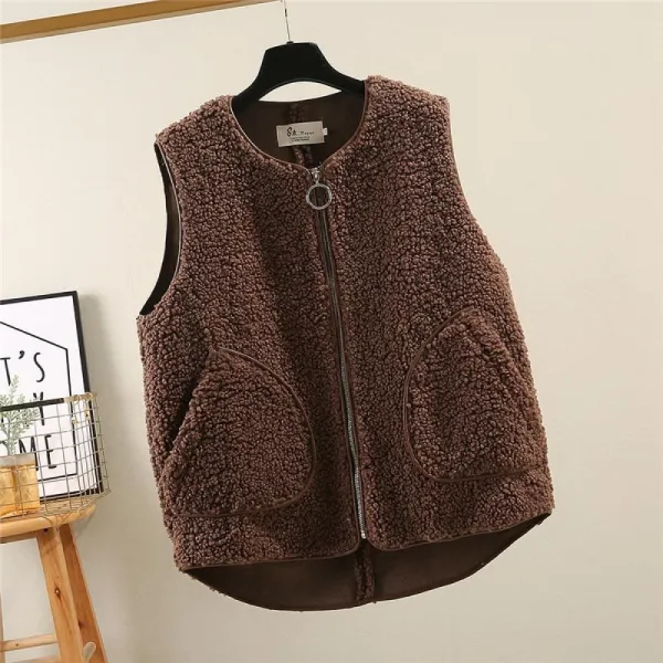Kirahosi 스타일리시 여성 도톰한 뽀글이 양털 조끼 인조 램스울 베스트 춘추 117호+덧신증정 Dtf0dqq