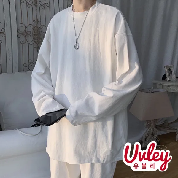 유블리 남성 긴팔티셔츠 루즈핏 티 빅사이즈 가성비 좋은 오버핏 가을 겨울 티셔츠 면티(UV216162WD) 긴팔