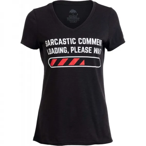 냉소적 인 댓글 로딩 중 여성을위한 재미있는 풍자 유머 티셔츠 탑-(Vneck 2XL) 빈티지 블랙