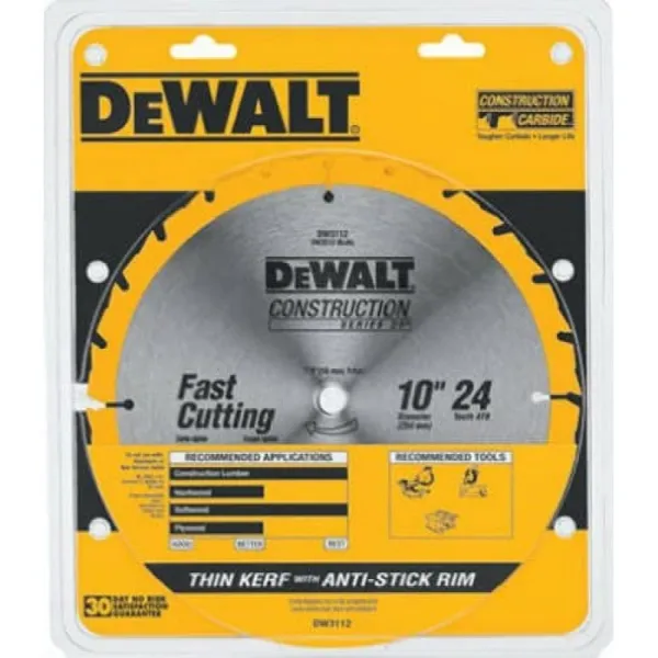 DEWALT 10인치 미터 / 테이블 톱 블레이드 ATB 얇은 커프 5/8인치 식목 24구릉(DW3112), 단일상품