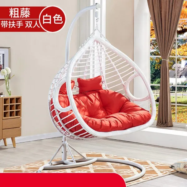 흔들의자 야외 그네 실외 그네의자 가정용 더블 곤돌라 등나무의자 마당 화원베란다 라탄 철공예, T06-더블 화이트색 수프림모델 * 업그레이드 두께강화