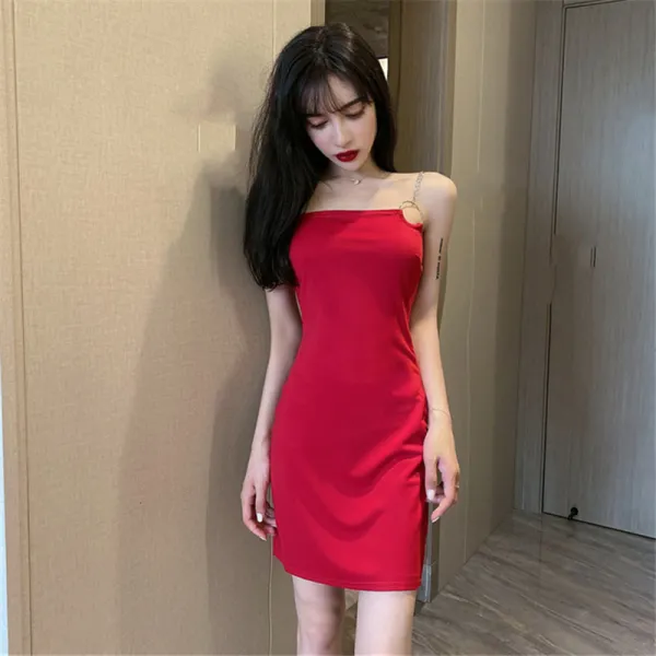 메인 방송 카메라 의상 생방송 망 레드 섹시 나이트 숍 여성 패션 원피스 여름 나시 스커트 작은 키
