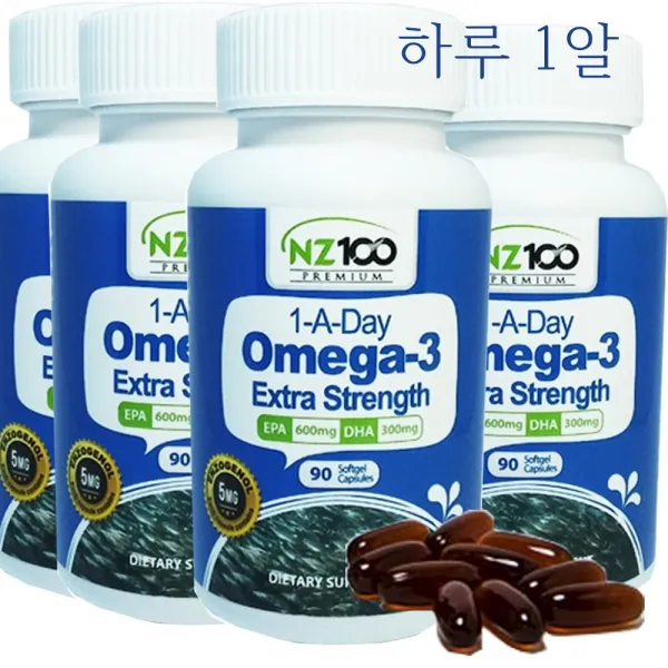 NZ100 뉴질랜드 오메가3 원어데이 엑스트라 스트렝스 소프트젤캡슐 90caps 4통, 90캡슐, 1정당 피쉬오일 오메가3 1200mg
