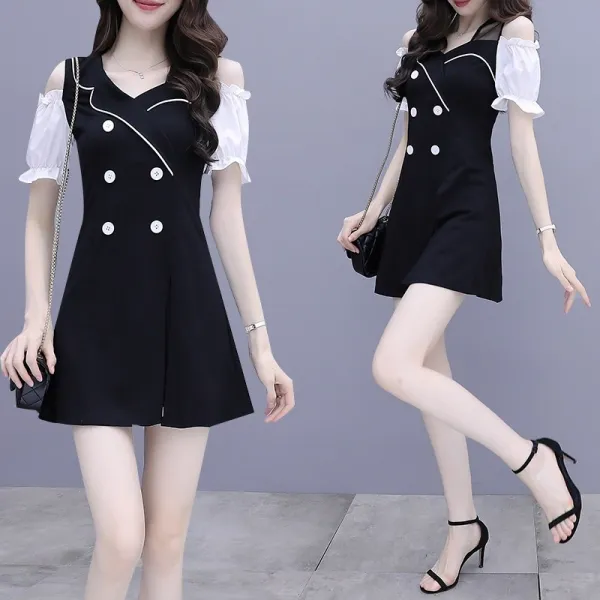 햅번 라이트웨이트 일자 오프숄더 원피스 반바지 여신 양하