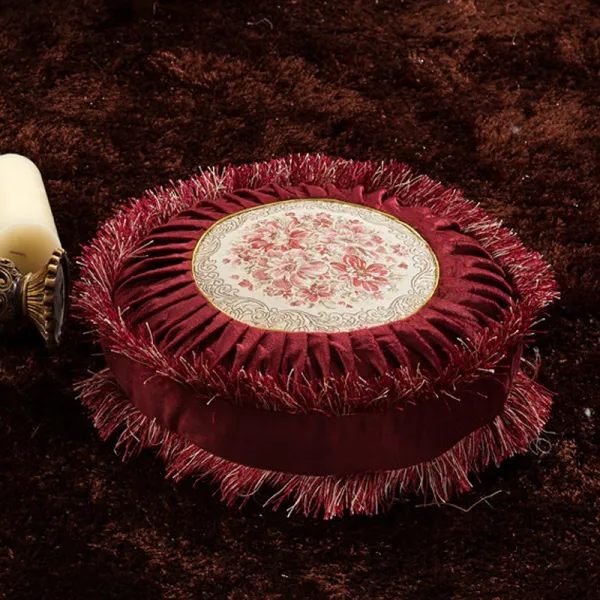 방석솜 유럽식 클래식한 쇼파 쿠션 쿠션커버 없음 솜함유 캔디 둥근베게 부들방석 좌석시트 참배매트 좌선명상 C10 와인색 원형