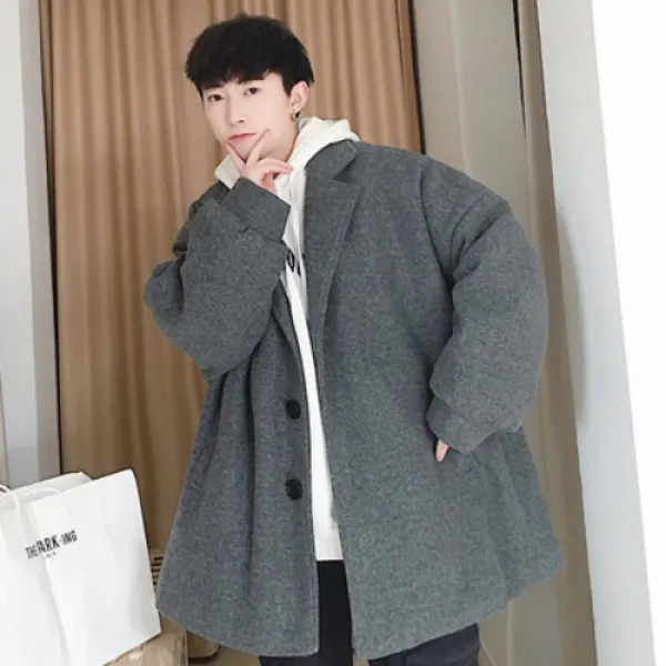 남성 겨울 숏코트 봄가을 모직 코트 남자 숏기장 인륜풍 한국판 트렌드 멋 학생 박시항풍 빈티지 코트, 04 D 하프코트:블랙