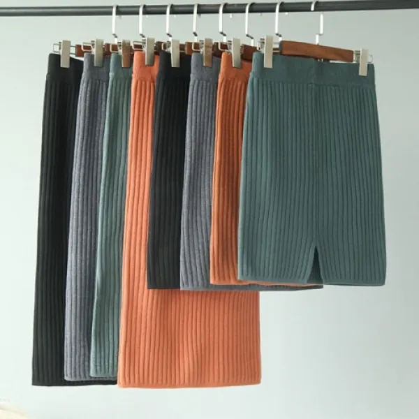 빅걸스토리 여성 스판 슬림핏 H라인 골지 니트 밴딩 미디 롱 스커트