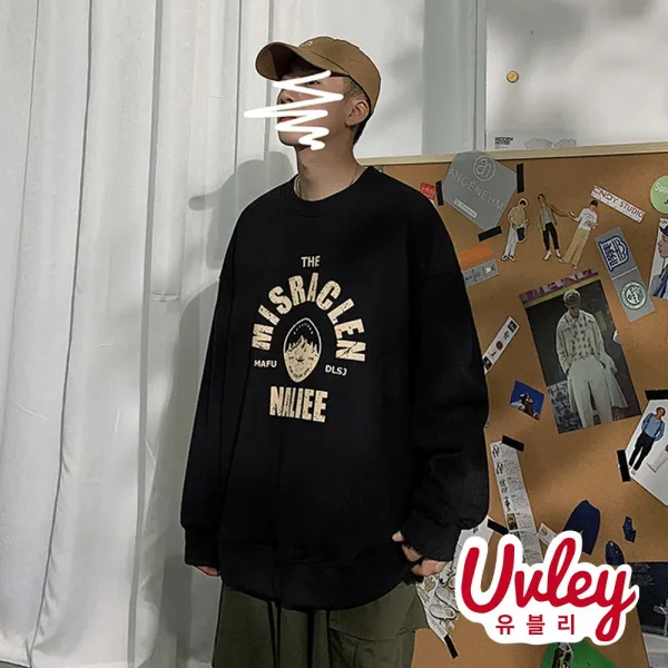 유블리 남성 루즈핏 맨투맨 3color 프린팅 포인트 봄 가을 데일리룩 오버핏(UV058WD)