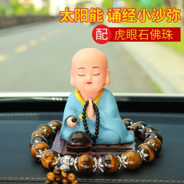 자동차 장식품 틱톡 같은스타일 태양열 어린중 고개를 끄덕이다 두드리다 목탁 공공의 부처님 차량탑재내 4689948043, 블루 의소사미 _ 풍상 호안석 염주