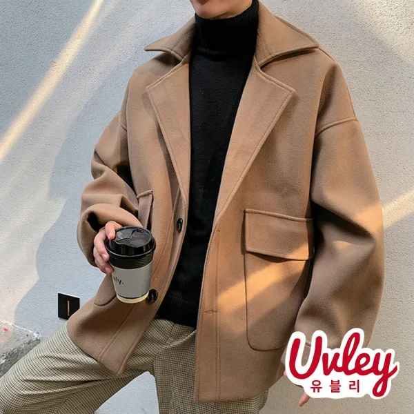 유블리 남성 모직 하프 코트 4color 오버핏 박시핏 빅사이즈 캐주얼룩 캠퍼스룩 남친룩(UV216136WD)