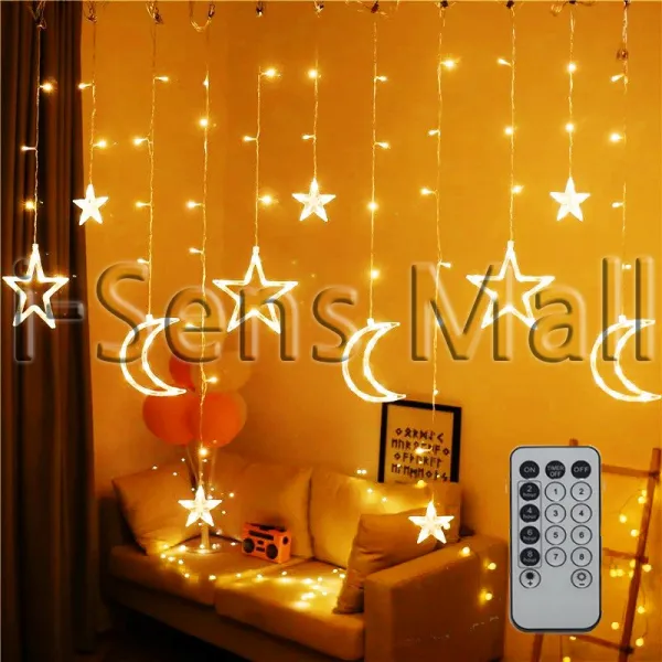 아이센스몰 아이굿즈 LED 크리스마스조명 달과별 펜던트 장식 USB 무드등 줄조명(판매자 아이센스몰 확인후구매해주세요), 전구색(노랑색)
