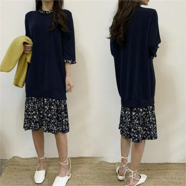  강물처럼 Bs 7부소매배색꽃원피스4856h904 빅사이즈