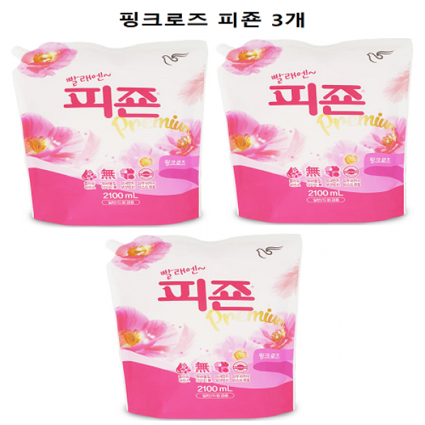 [몽둥이네마트] 피죤 섬유유연제 핑크로즈향 2100ml 리필형 파우치 피존 세탁 세제 향기로운 대용량, 3개