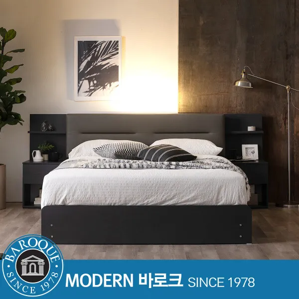 [모던바로크가구] [모던바로크] W 에센셜) 평상형 LED 수납침대 퀸 킹 공용 / 프레임, 색상:모던그레이