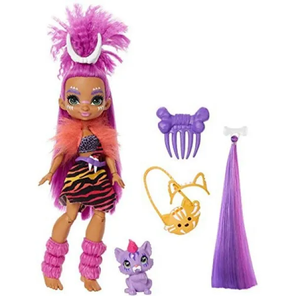 Mattel 동굴동아리 포효알라이 인형 보라색 머리 공룡 애완동물과 액세서리가 있는 포즈 가능한 선사시 상세 설명 참조0