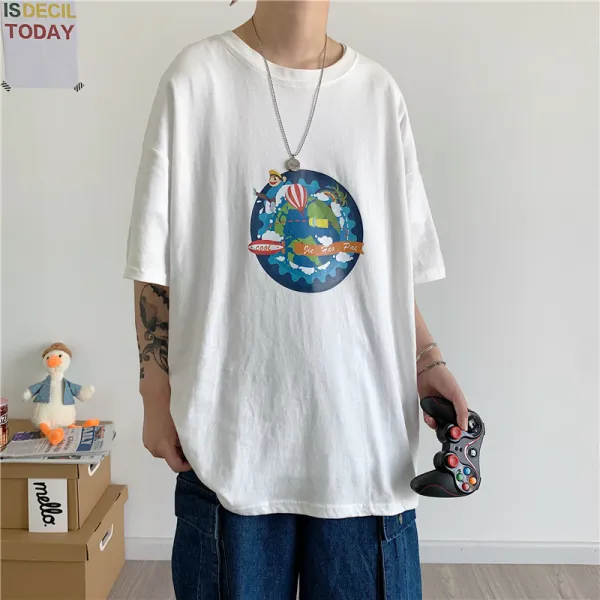 Sorfil 반팔 티 남 인스타 트렌드 하라주쿠 와이드 힙합 5부 반소매돕다