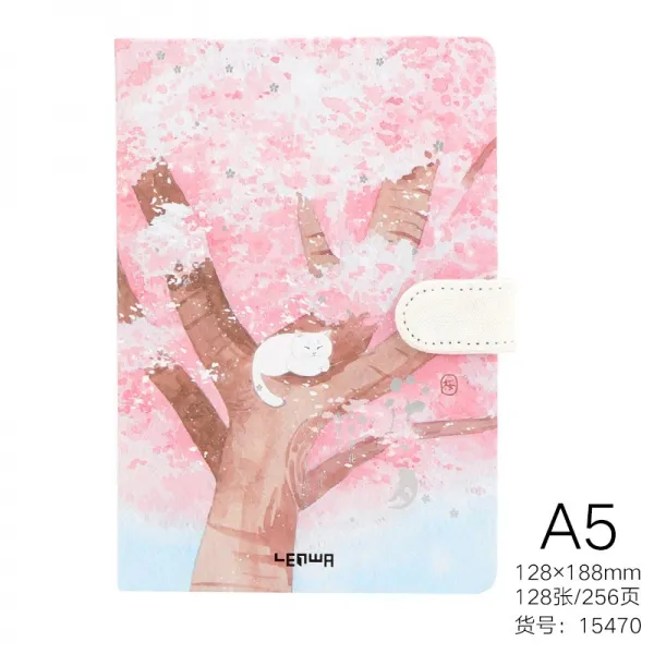 데코용품 컬러페이지 아름다운 A5벚꽃 꽃구경 핑크 소녀하트 상큼 장부 일기 필기노트, T08-A5양장 권-흰고양이