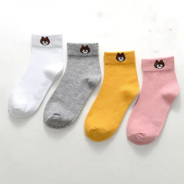캐릭터 양말 자녀 단말 큐트 가을겨울 순면 라이트 Ins 낮음 도움말 5겹누우드 양말 미들