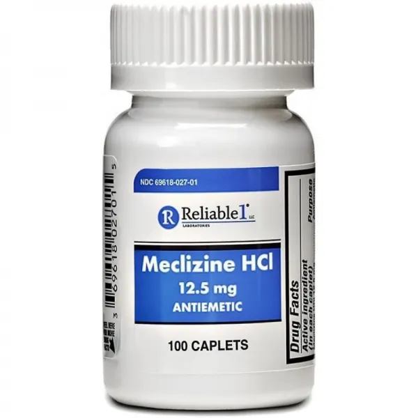 RELIABLE 1 LABORATORIES Meclizine HCL 12.5 mg Caplets-멀미로 인한 메스꺼움 구토 및 현기증 예방 (100 정 1 병)
