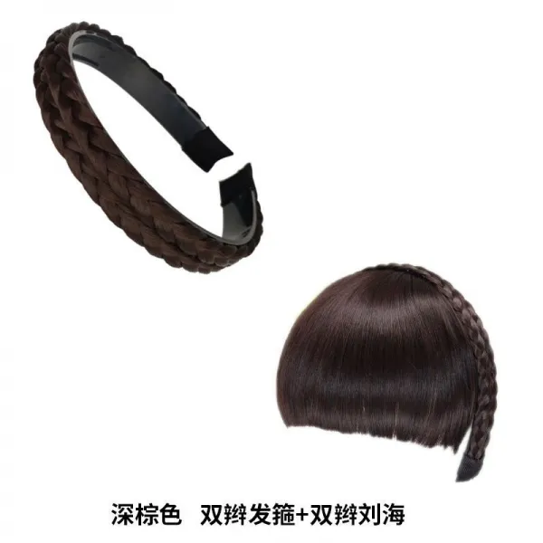 가발 머리띠 히든 박진감 댕기, 1, 다크브라운 겹앞머리 겹헤드밴드