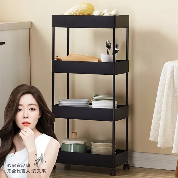 마음 에 들다 화장실 선반 착지 하 다 손수레 이동 하 다 바퀴 욕실 수납 대 침실 부엌 선반 4 층 검은색, 상세페이지 참조
