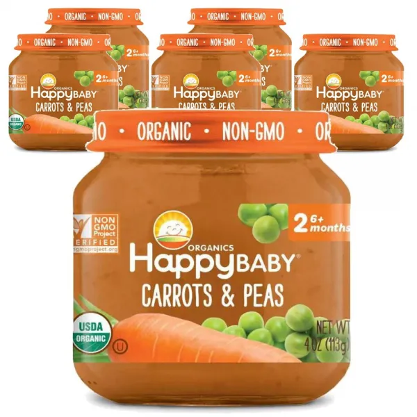 해피베이비 액상 어린이 미음 스테이지 2 113g 6개 당근 + 완두콩 Carrots + Peas 