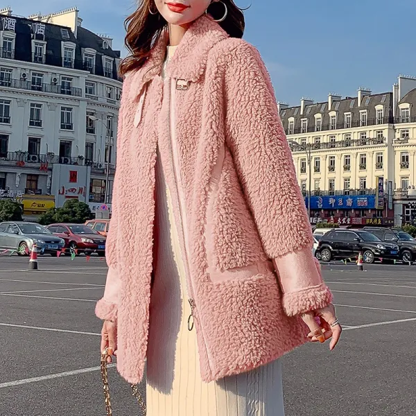 샵솔베이지 양털 퍼 모피 코트 겨울 여성 파스텔톤 자켓